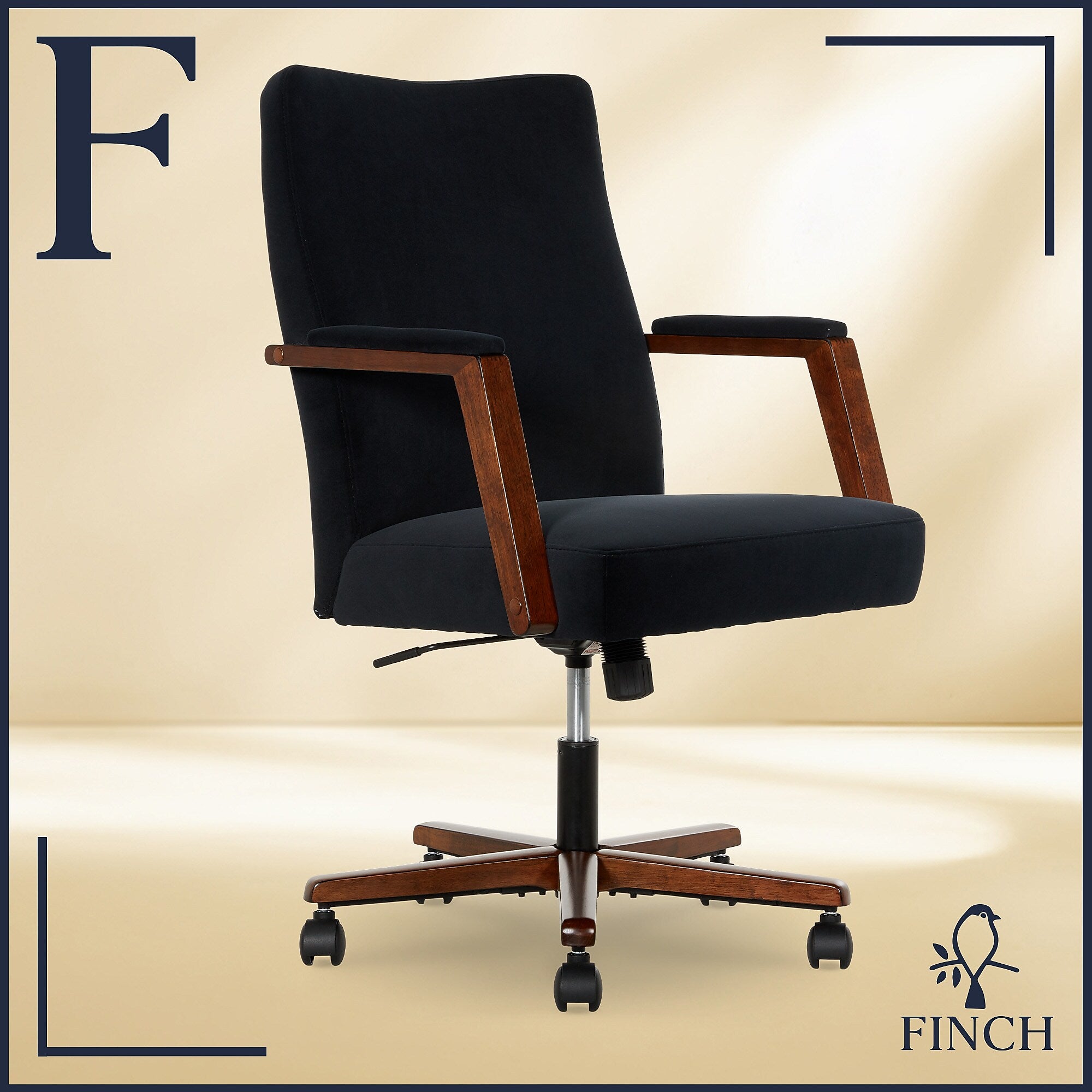 Finch NEO ONE Ergonomic Velvet Fabric/Wood Swivel Executive Chair, Black (52304-BLK)