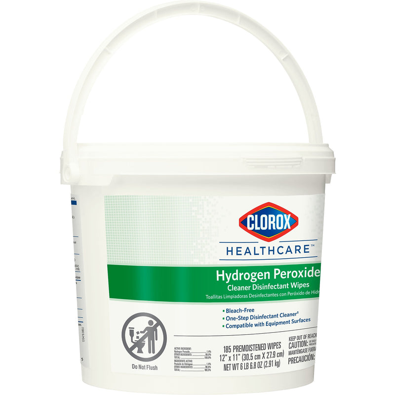 Clorox Healthcare Hydrogen Peroxide Cleaner Disinfectant Wipes, 185 Wipes/Bucket, 2/Carton (30826)