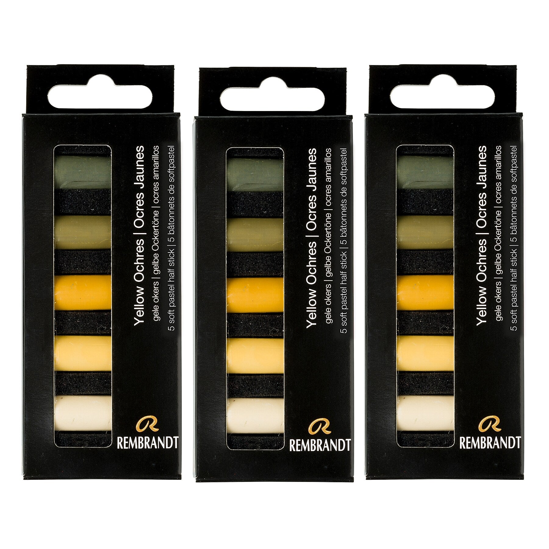 Rembrandt Soft Pastels Micro Sets, Yellow Ochres, 5/Set, 3 Sets/Bundle (RBX31820511-3)