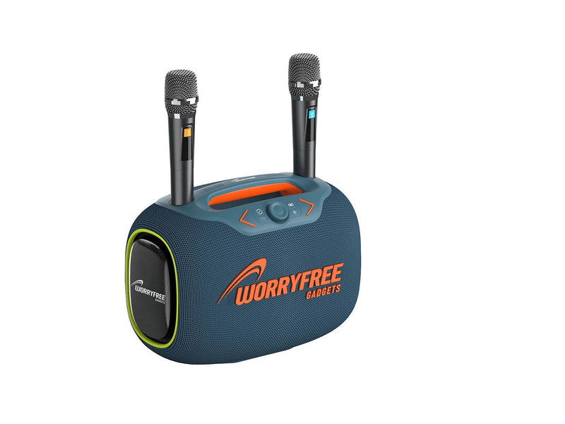 Worryfree Gadgets Party Box Wireless Bluetooth Speaker with 2 Mics & Tripod, Water Resistant, Dark Blue (WPB2-DBLU)