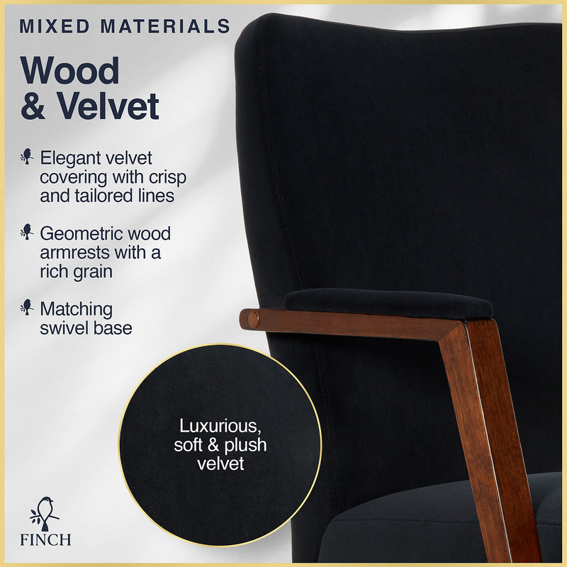 Finch NEO ONE Ergonomic Velvet Fabric/Wood Swivel Executive Chair, Black (52304-BLK)