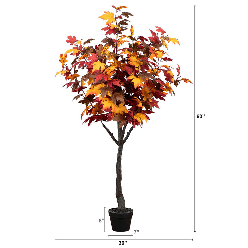 Nearly Natural 5' Autumn Smoky Maple Artificial Fall Tree (T4826)