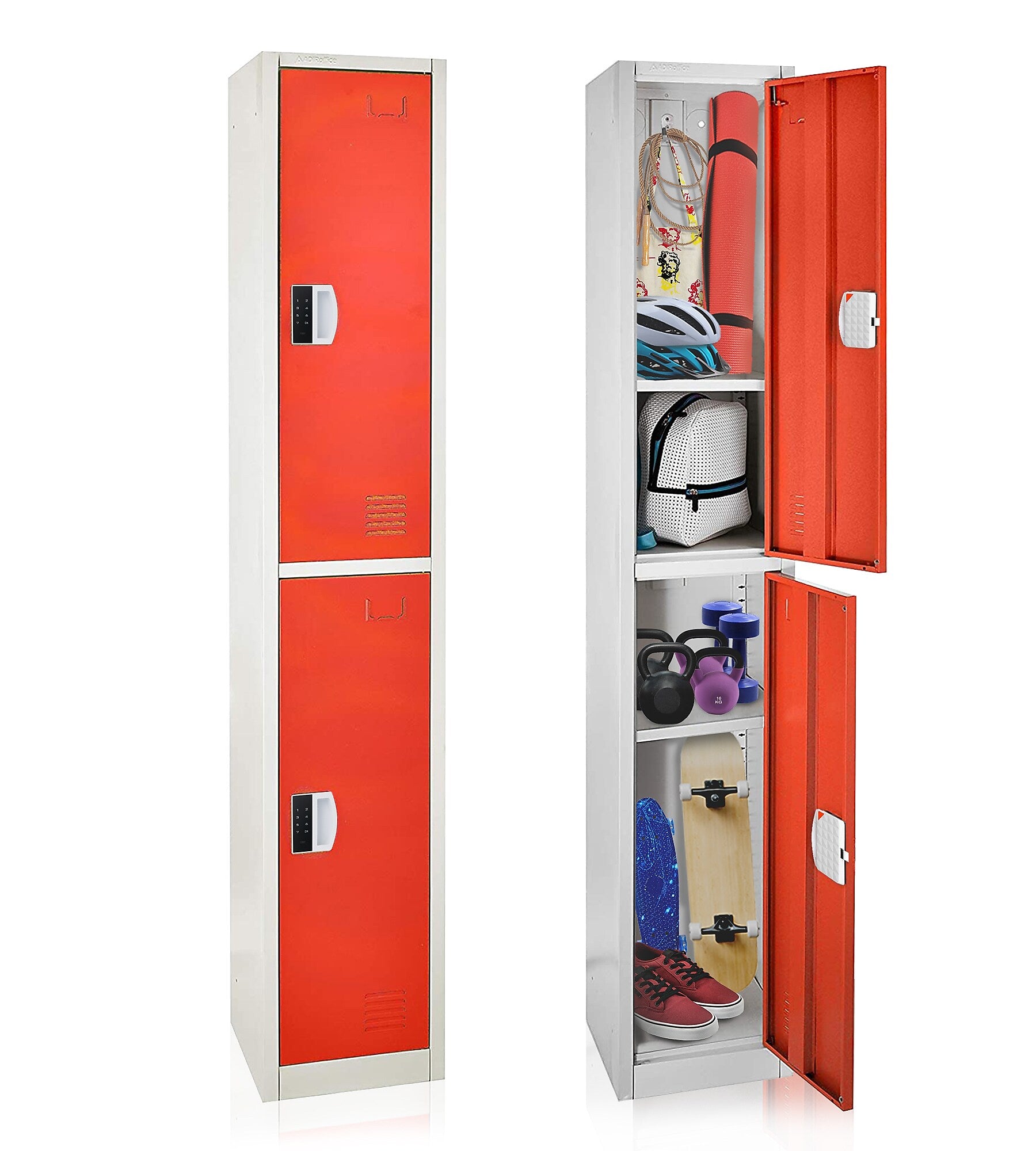 AdirOffice 72"H 2-Tier Red Storage Locker (ADI629-202-RED-DL)