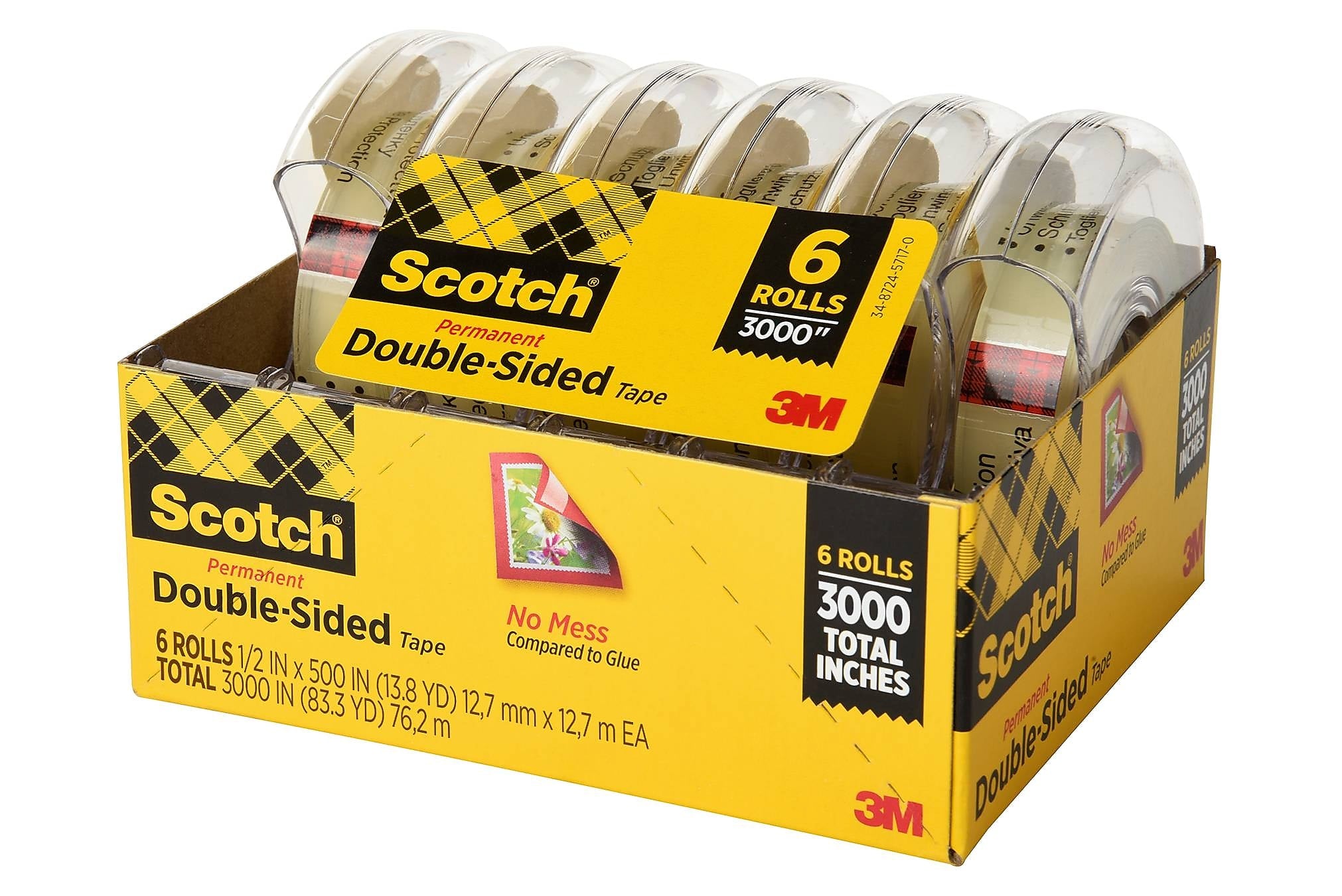 Scotch Permanent Double Sided Tape With Dispensers, 0.5" x 13.9 yds., Clear, 6/Pack (6137H-2PC-MP)