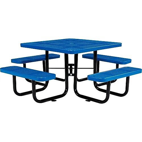 Global Industrial 46" Square Outdoor Steel Picnic Table, Perforated Metal, Blue (694551BL)