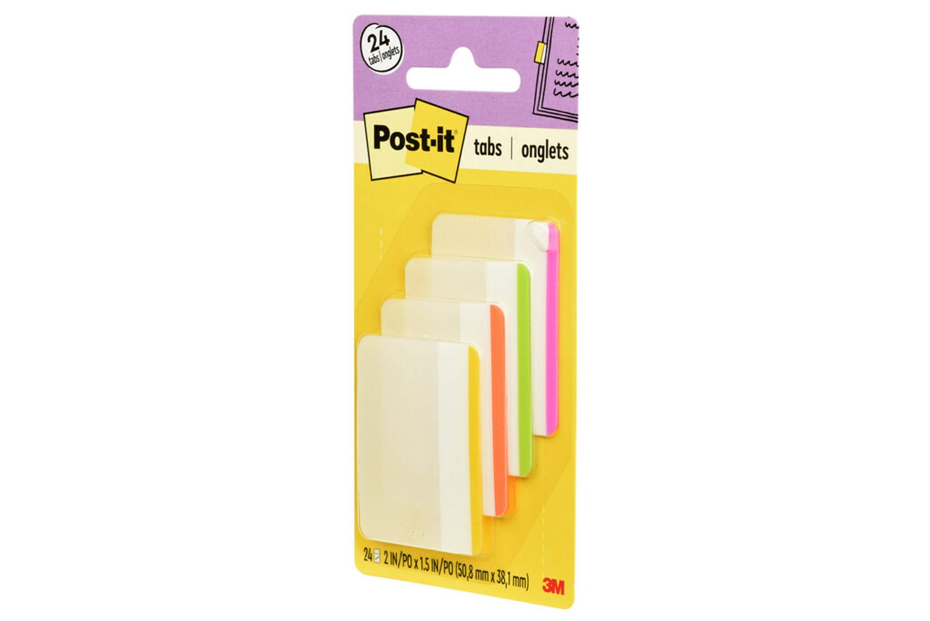 Post-it Tabs, 2" Wide, Assorted Colors, 24 Tabs/Pack (686F1BB)
