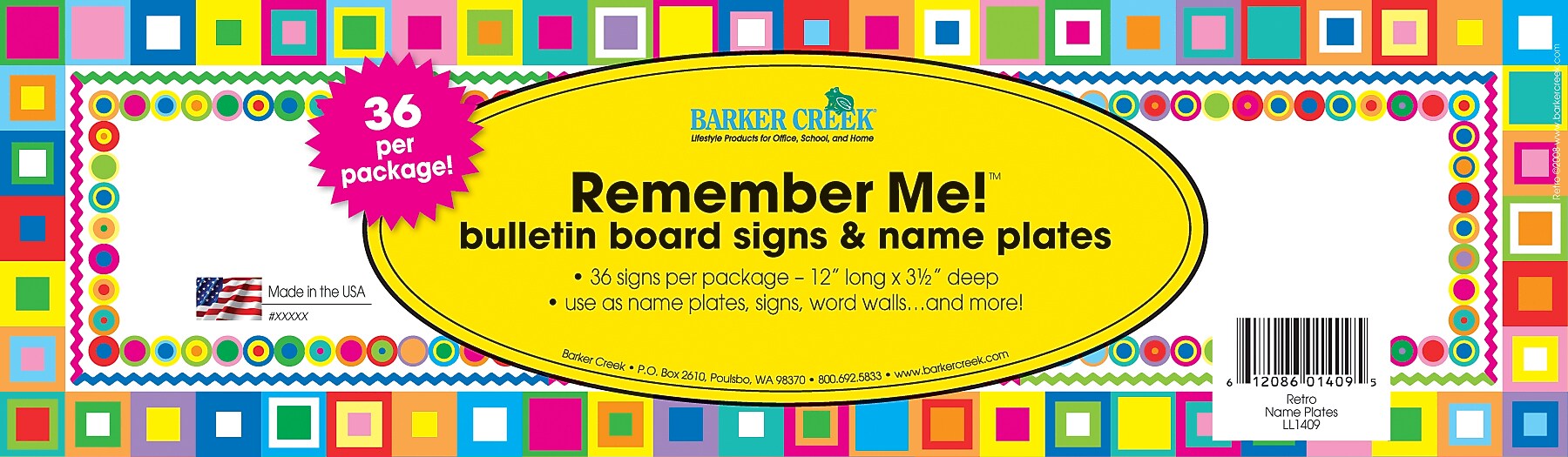 Barker Creek Retro School Name Plates, 12" x 3.5", 36/Pack (LL1409)