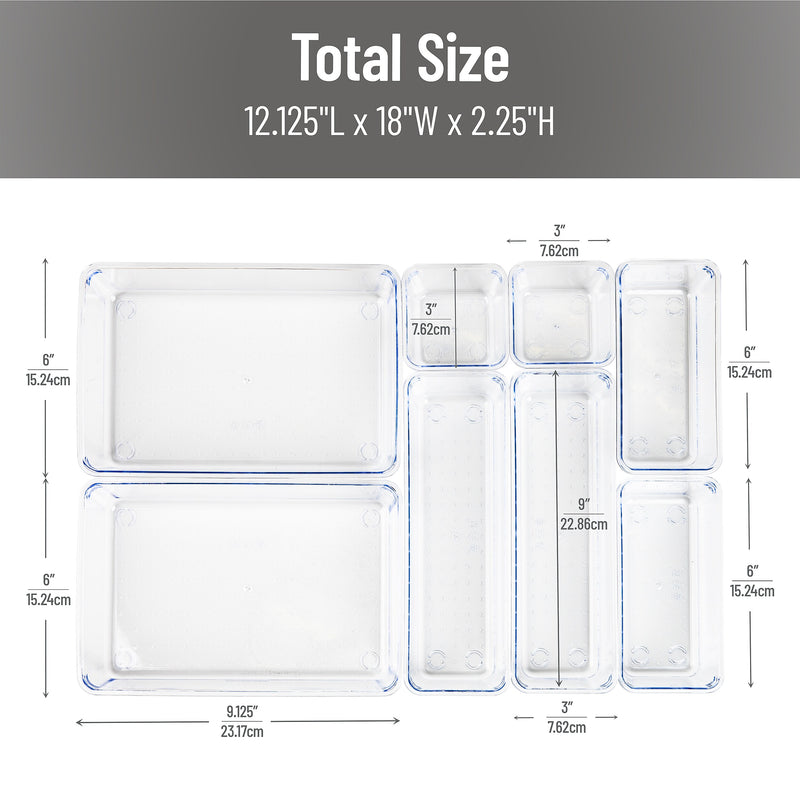 Mind Reader Stackable Plastic Desk Tray Set, Clear, 8 Pieces (DRORG8-CLR)
