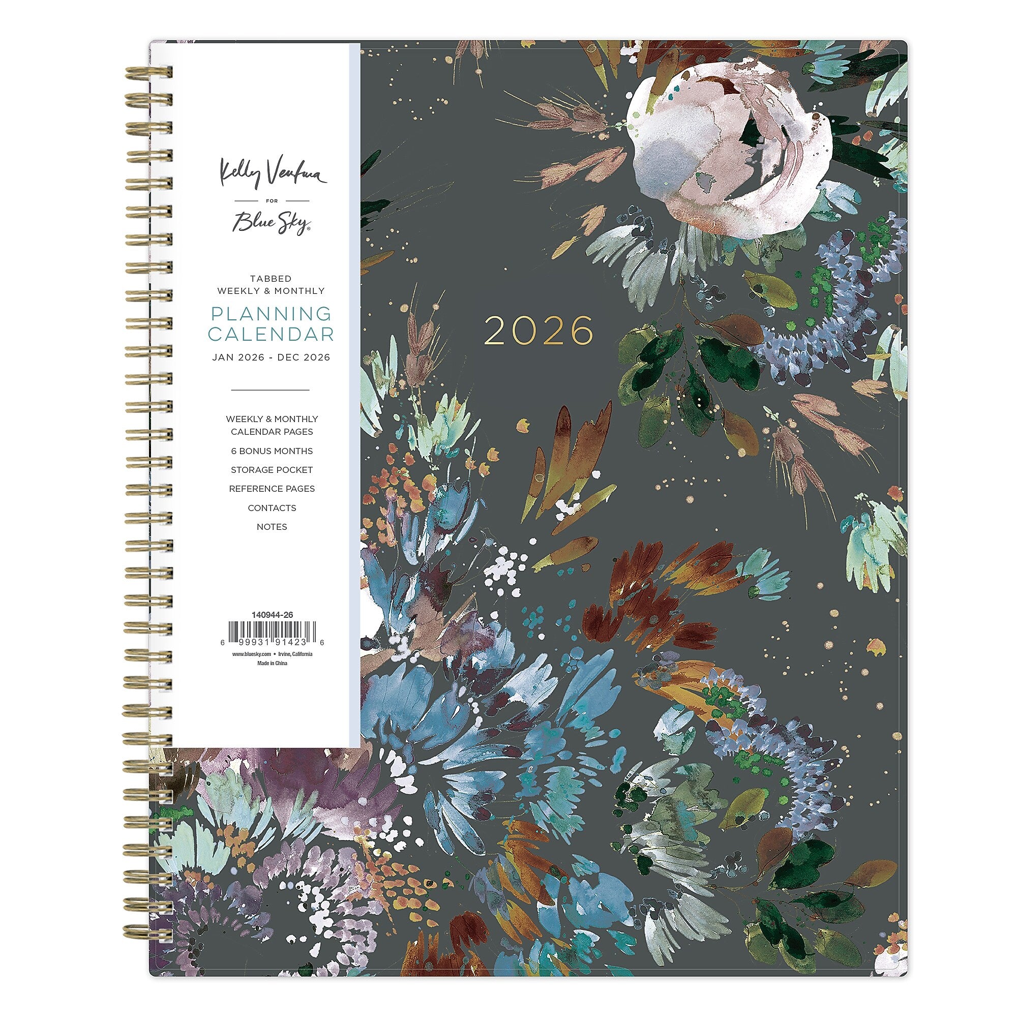 Planning Calendar KV Midnight Garden PP 5x8 RY26 Wkly/Mthly Safety Wirebound -