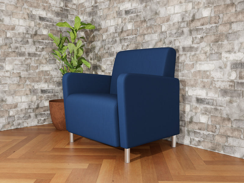 Lesro Ravenna Vinyl Guest Chair, Patriot Plus Imperial Blue/Brushed Steel (RV1201.FBS-01PPIB)
