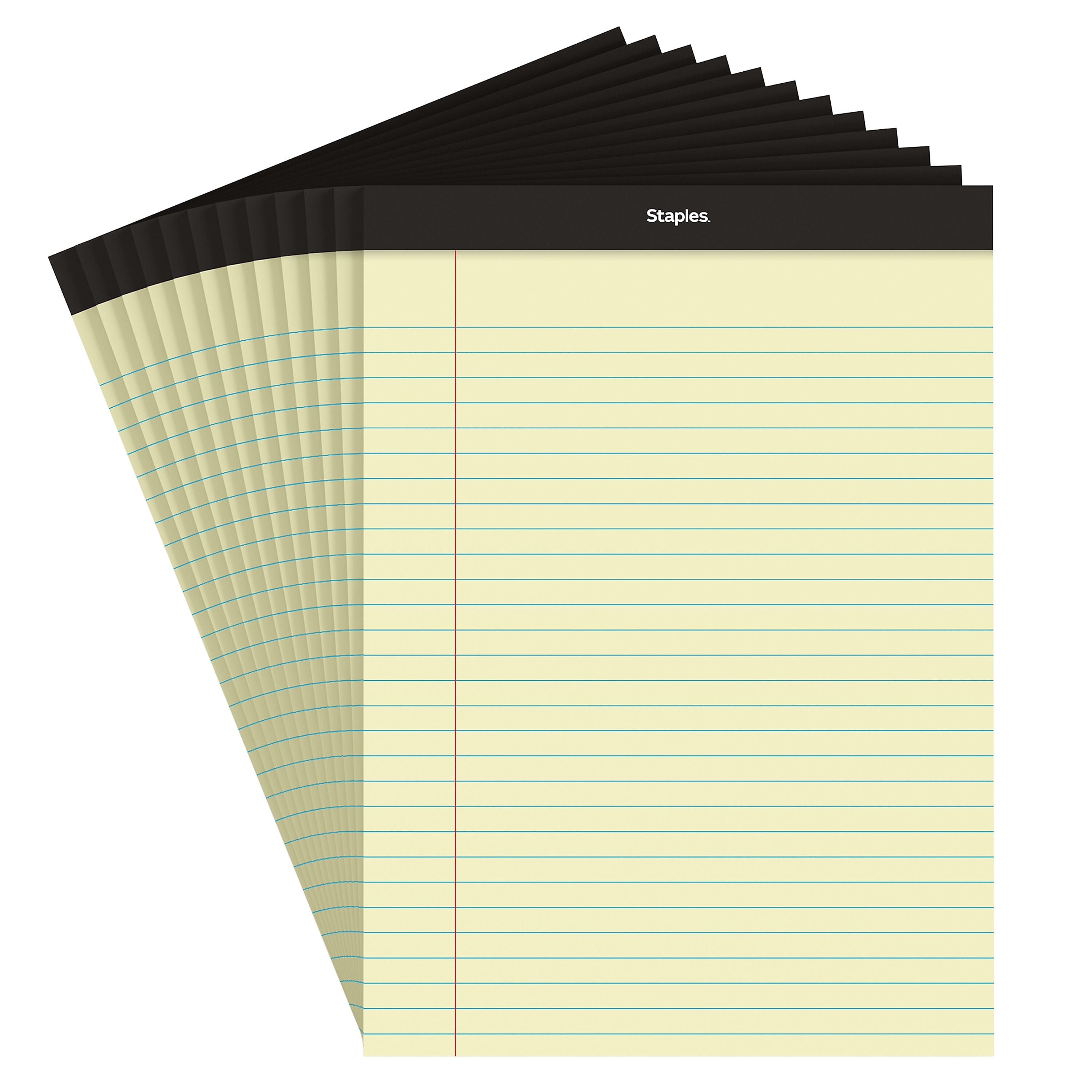 Staples Notepads, 8.5" x 11", Wide Ruled, Canary, 50 Sheets/Pad, Dozen (ST57300)