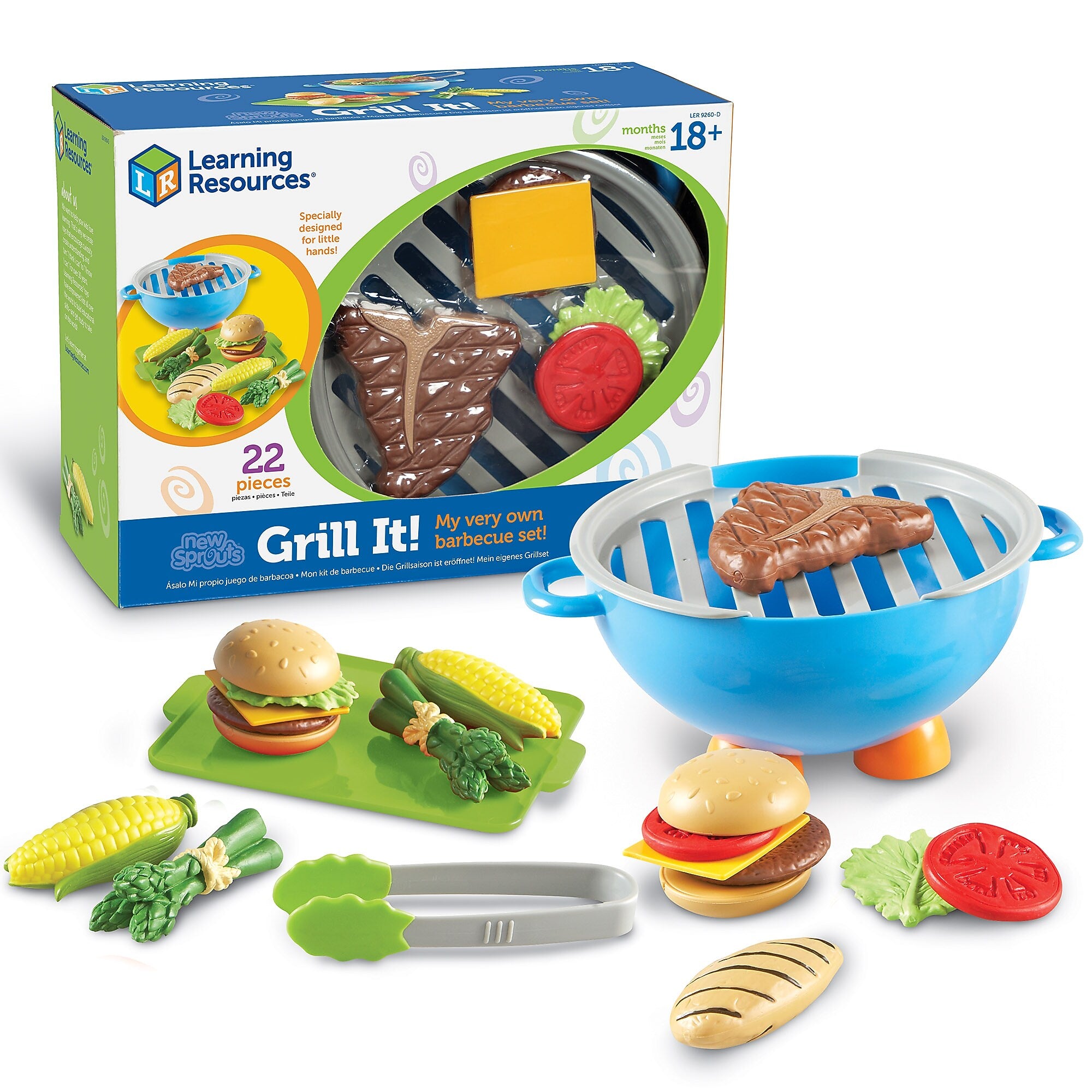 Learning Resources New Sprouts Grill It Barbecue Set Learning Toys, Assorted Colors, 22 Piece Set (LER9260-D)
