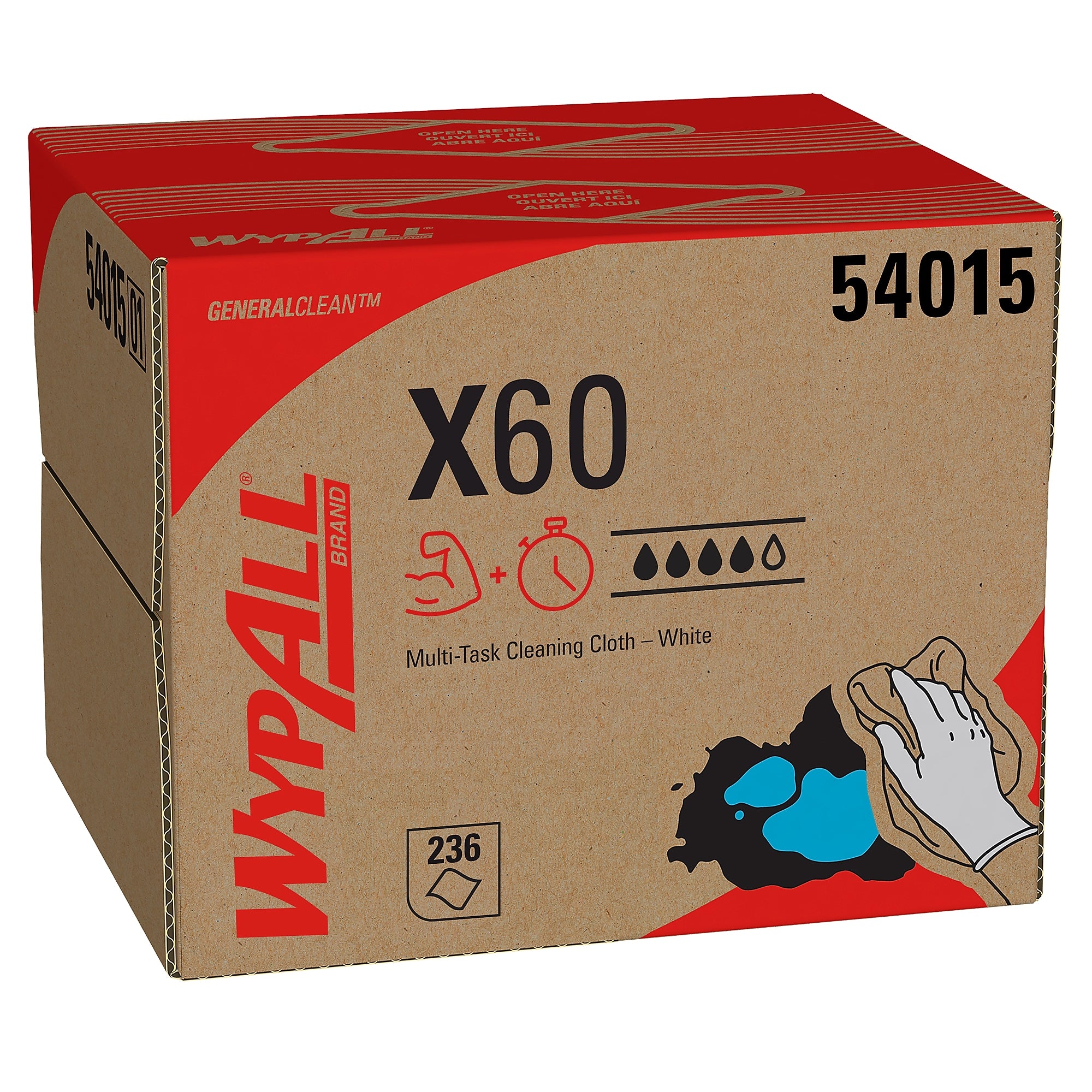 WypAll GeneralClean X60 Fabric Cleaning Wipers, 12.5", White, 236 Wipers/Box (54015)