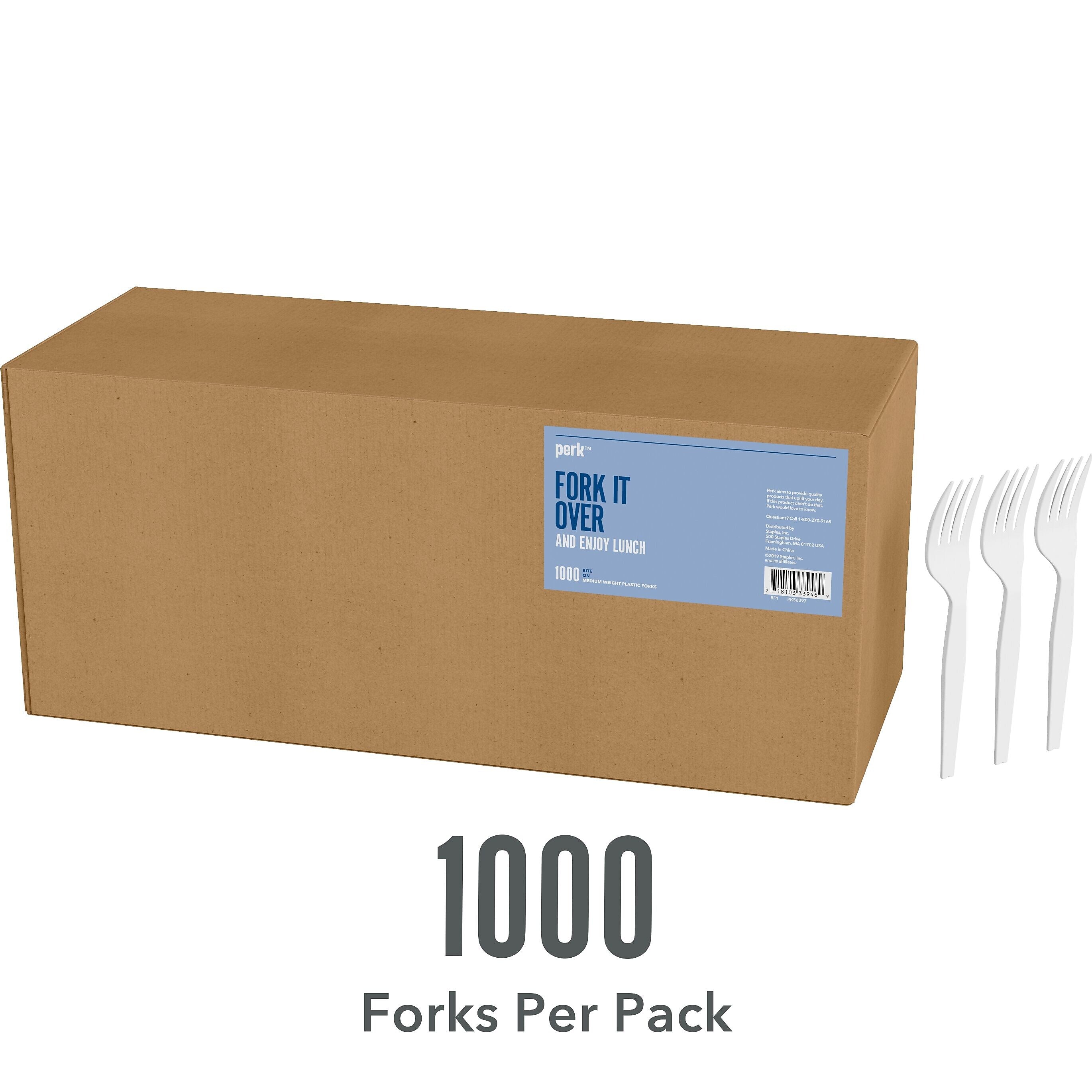 Perk™ Polystyrene Fork, Medium-Weight, White, 1000/Pack (PK56397)