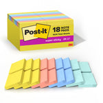 Post-it Super Sticky Pop-up Notes, 2" x 2", Summer Joy Collection, 90 Sheets/Pad, 18/Pads (622-18SSJOY-CP)