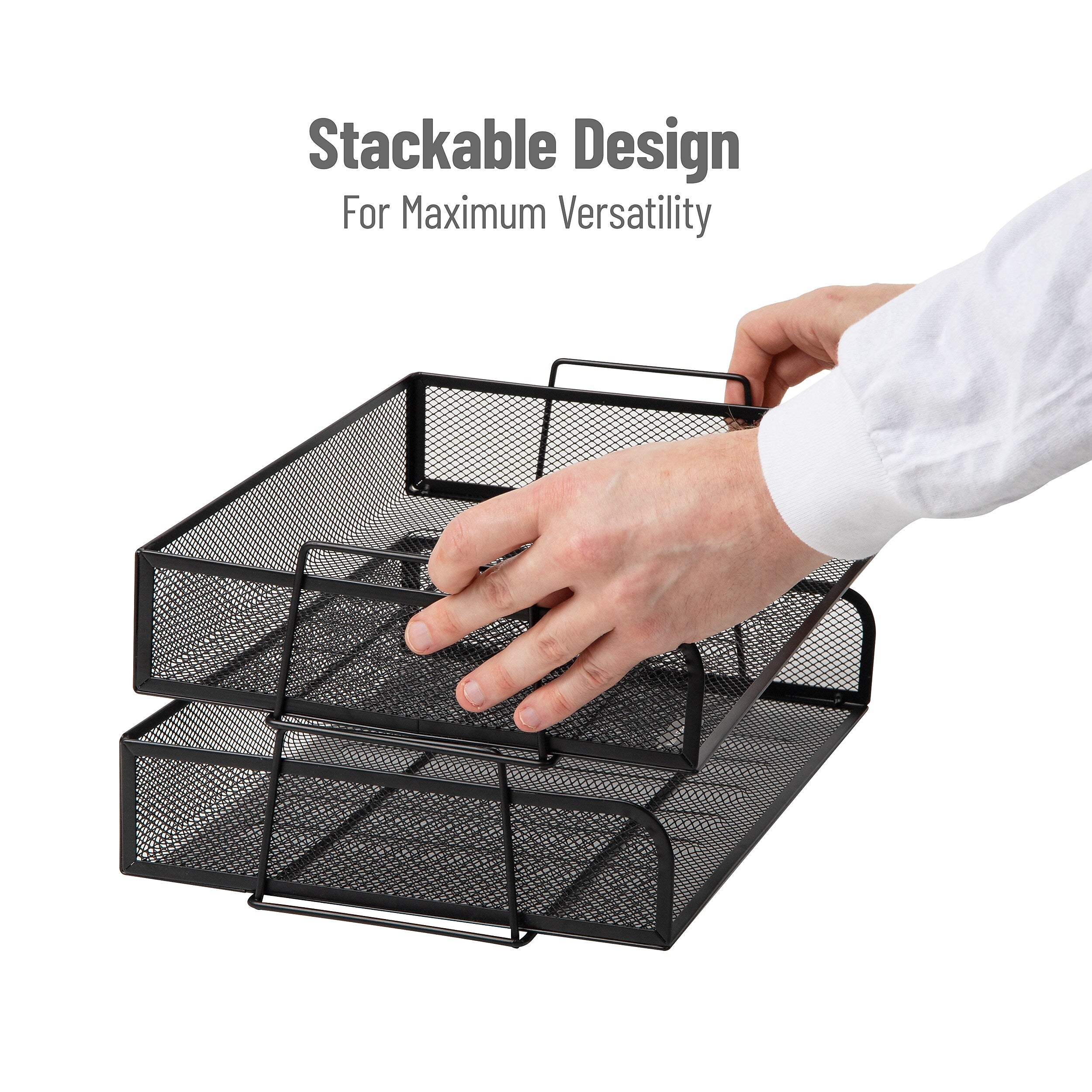 Mind Reader Metal Side Loading Stackable Letter Tray, Letter Size, Black, 2/Pack (DSTACK2-BLK)