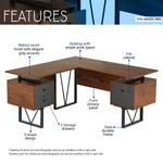 Techni Mobili 59" L-Shaped Desk with Drawers and File Cabinet, Walnut/Black (RTA-4809DL-WAL)