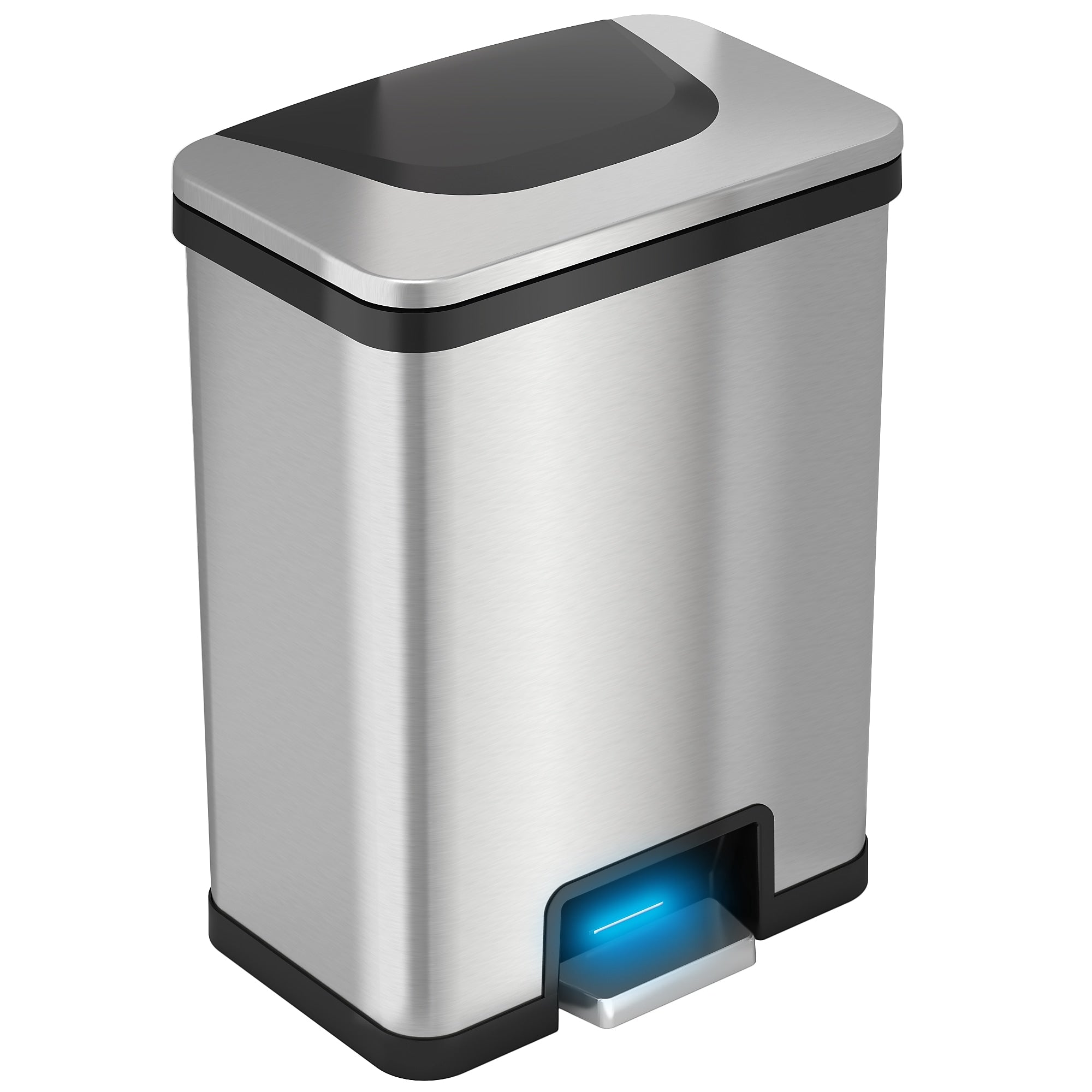 halo TapCan Stainless Steel Rectangular Pedal Sensor Trash Can with AbsorbX Odor Control System, Black Trim, 13 Gal. (TC13SB)