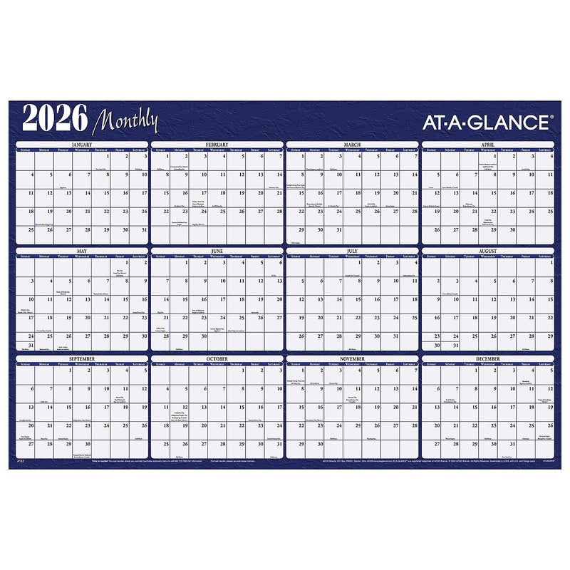 2026 AT-A-GLANCE 48" x 32" Yearly Dry Erase Wall Calendar, Reversible, Red/Blue (A152-26)