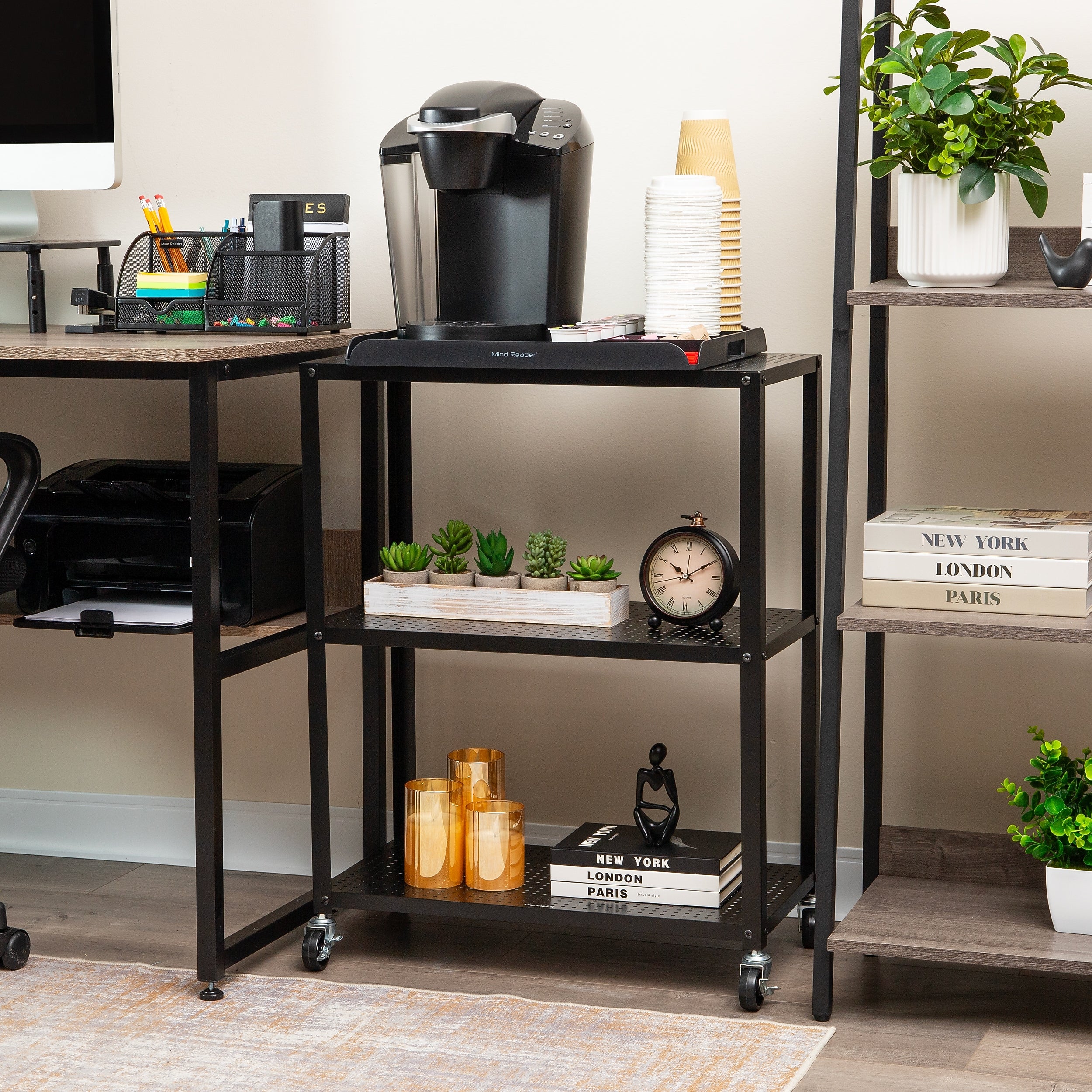 Mind Reader 3-Tier Metal Rolling Cart, Black (ELCART3T-BLK)