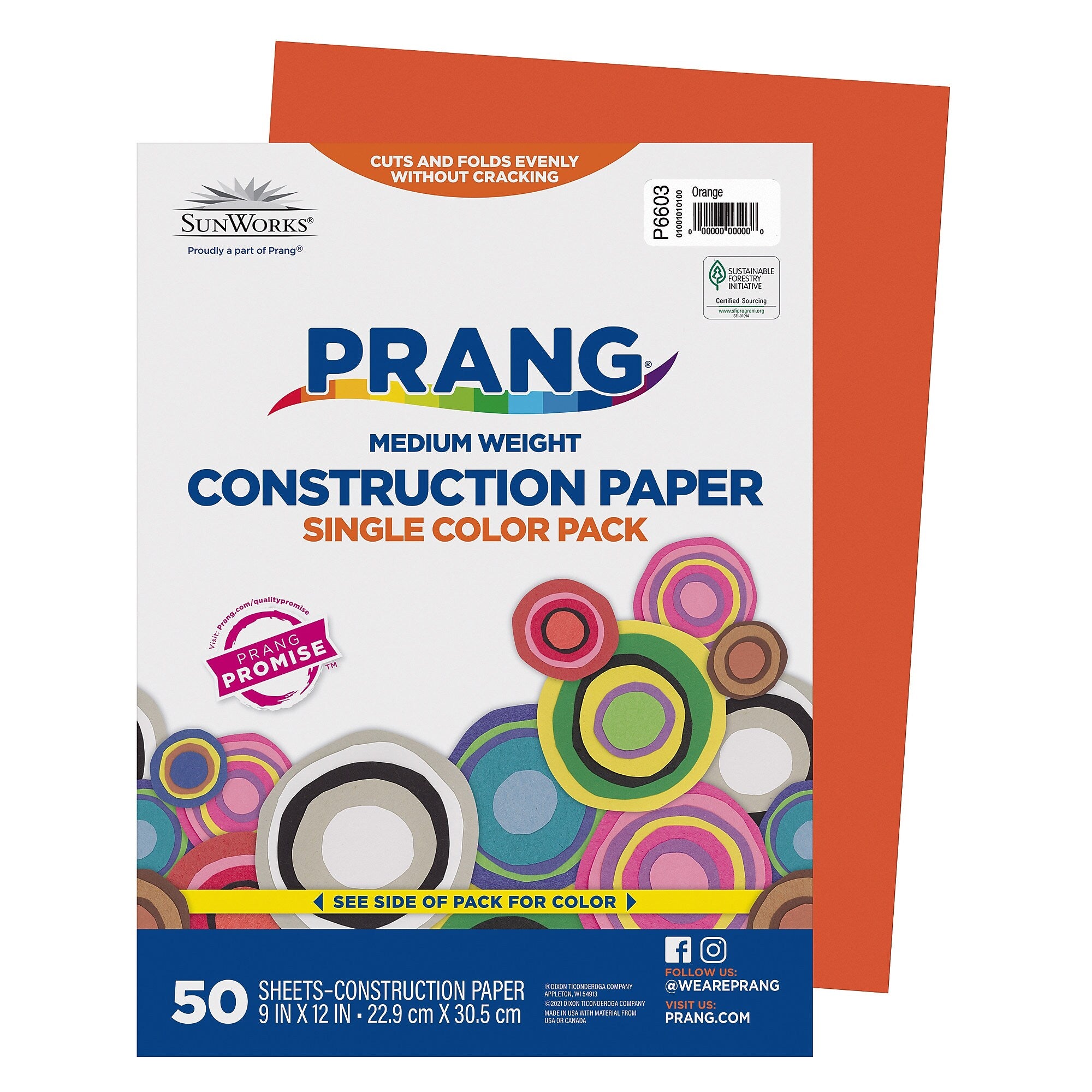 Prang 9" x 12" Construction Paper, Orange, 50 Sheets/Pack (P6603-0001)