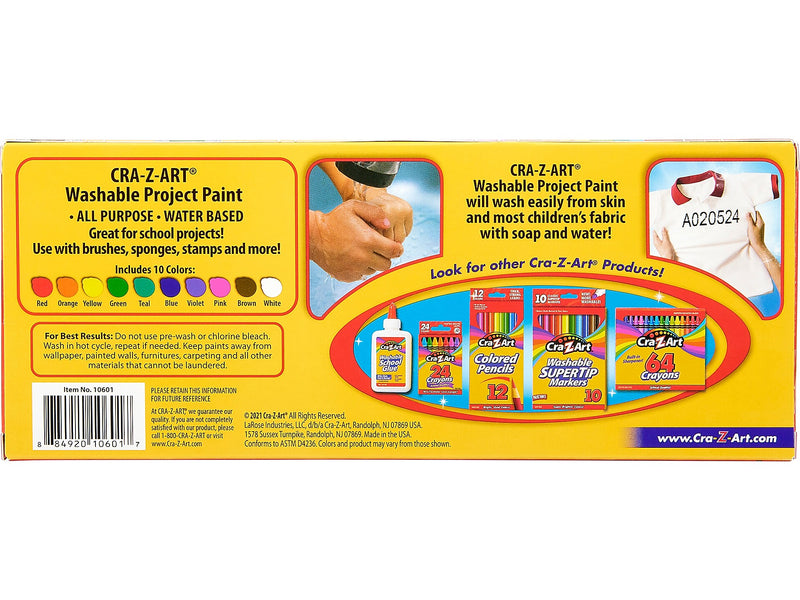 Cra-Z-Art Washable Project Paints, Assorted Colors, 2 Fl. Oz., 10/Pack (10601-4)