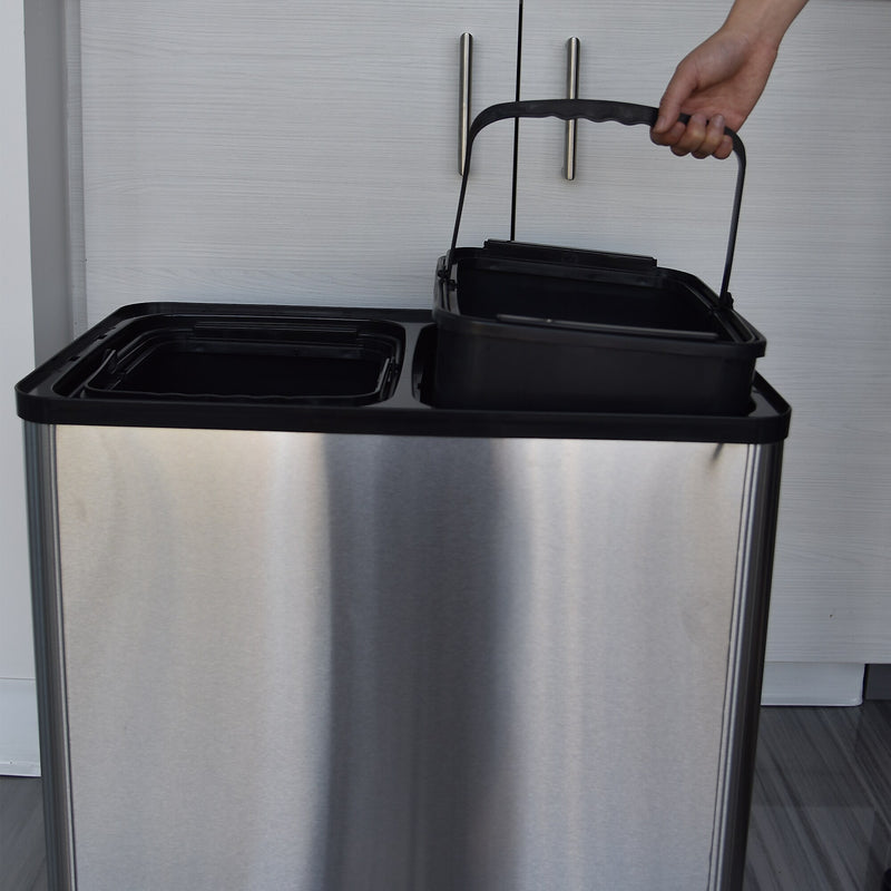 iTouchless Halo Dual Compartment Stainless Steel Sensor Recycle Bin and Trash Can, 16 Gallon (RT16SS)