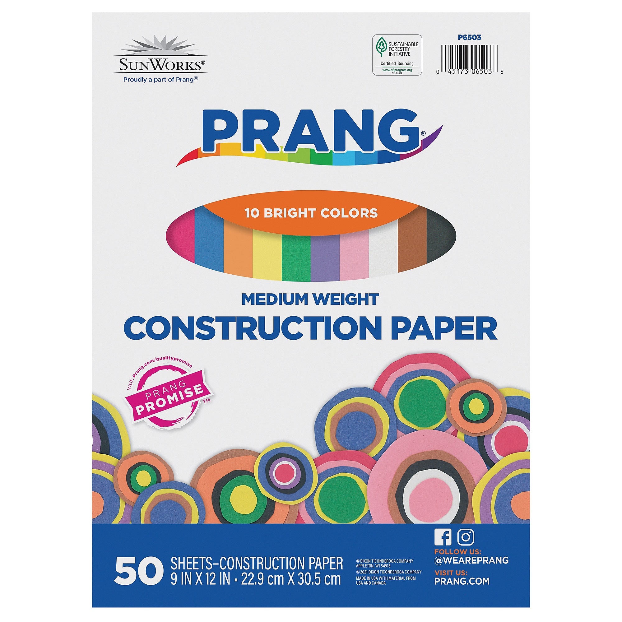Prang 9" x 12" Construction Paper, Assorted Colors, 50 Sheets/Pack (P6503-0001)