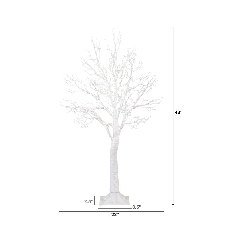 Nearly Natural 4-ft Pre-Lit Artificial White Twig Tree with 160 Warm White LED Lights (T4924)