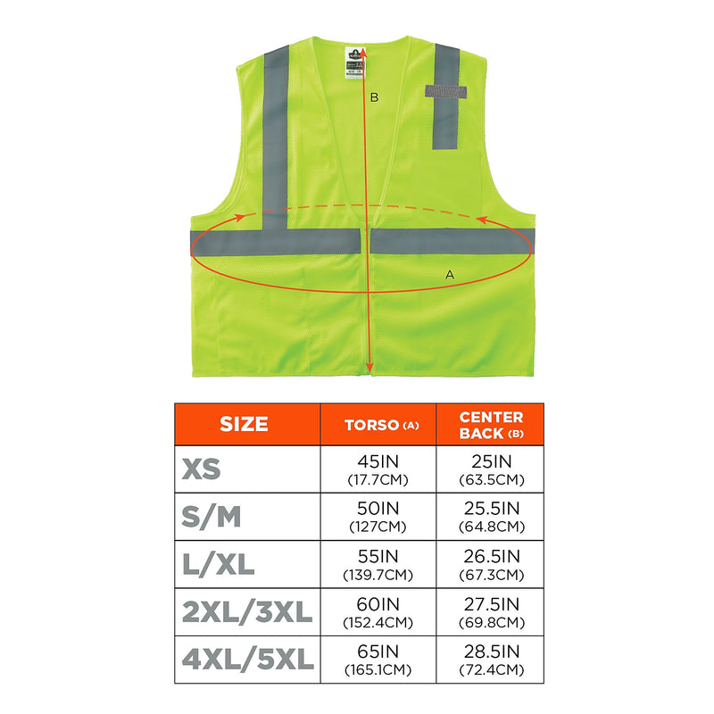 Ergodyne GloWear 8210Z High Visibility Sleeveless Safety Vest, ANSI Class R2, Lime, S/M (21053)