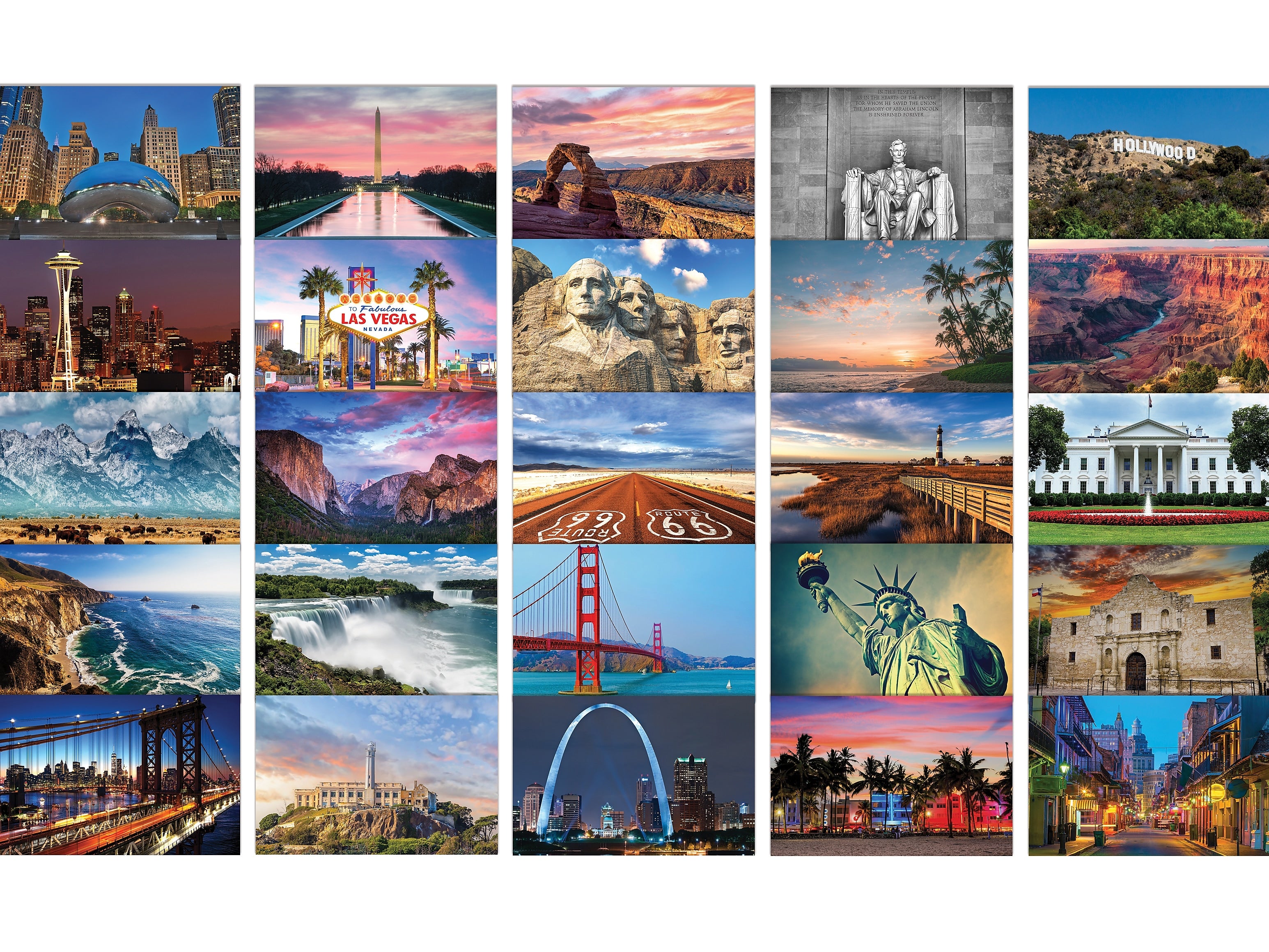 Better Office US Landmarks and Historical Sites Glossy Travel Postcards, Assorted Colors, 50/Pack (65641-50PK)