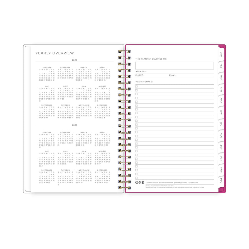 Planning Calendar KV Magenta Blooms PP 8.5x11 RY26 Wkly/Mthly Safety Wirebound -