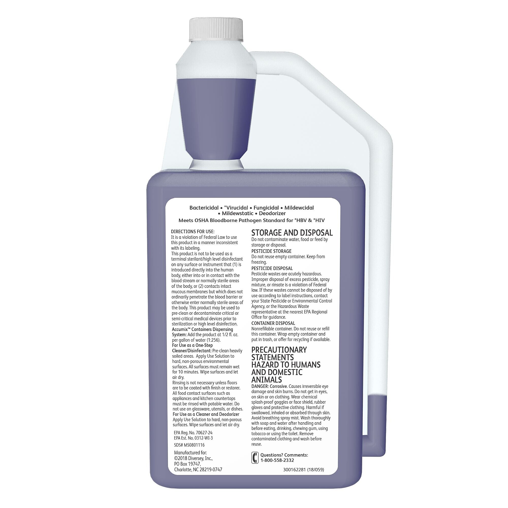 Diversey Virex II 256 One-Step Disinfectant Cleaner and Deodorant, 32 oz., 6/Carton (04331.)
