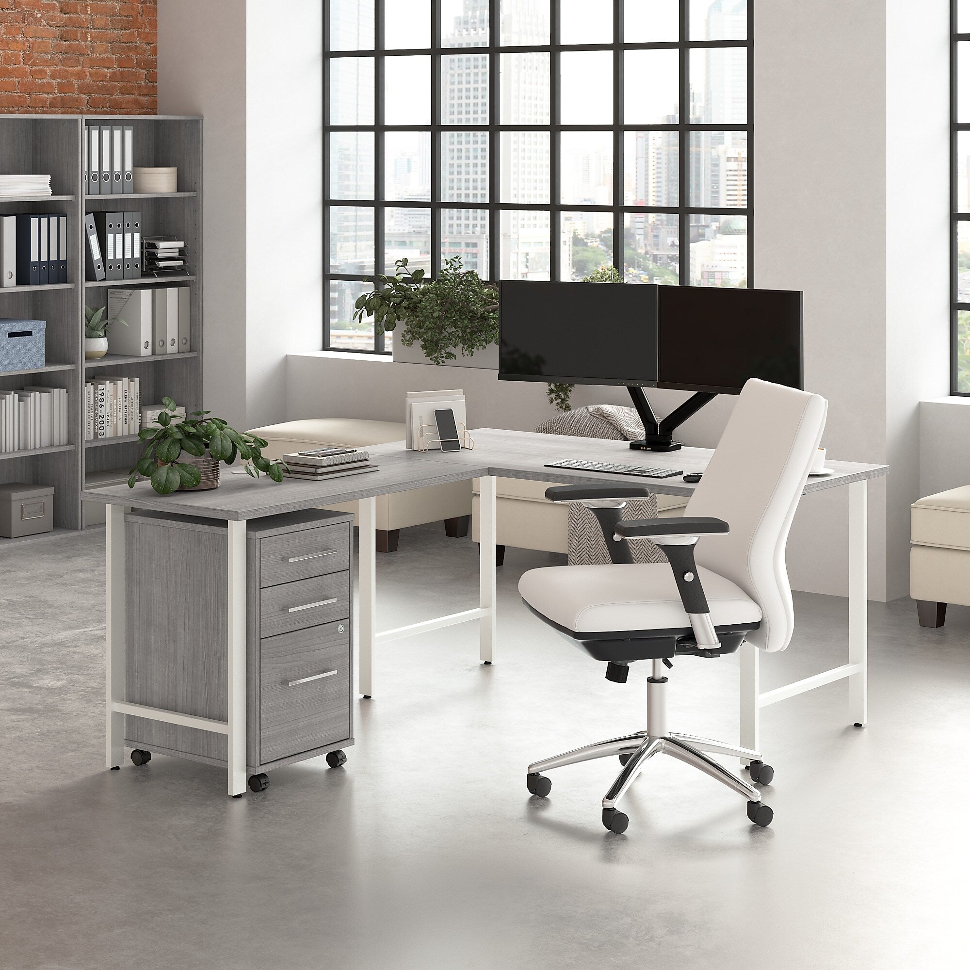 Bush Business Furniture Hustle 60"W L Shaped Computer Desk with 3 Drawer Mobile File Cabinet, Platinum Gray (HUS006PG)