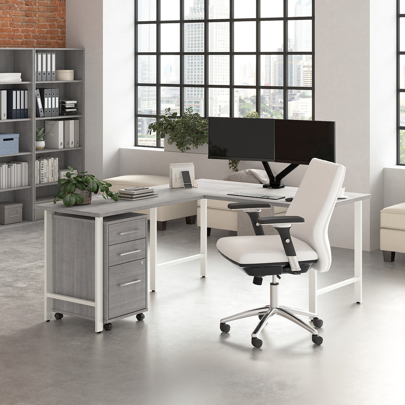 Bush Business Furniture Hustle 60"W L Shaped Computer Desk with 3 Drawer Mobile File Cabinet, Platinum Gray (HUS006PG)