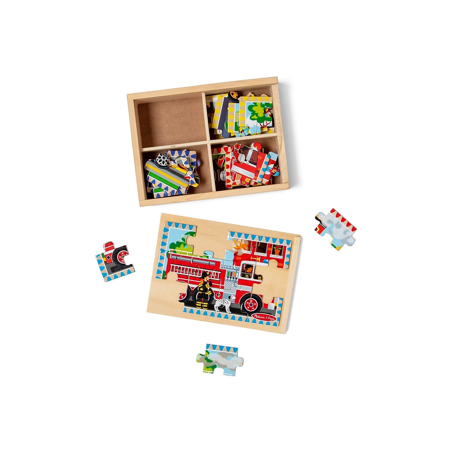 Melissa & Doug 12-Piece Wooden Jigsaw Puzzles Set with Storage Box (3794)