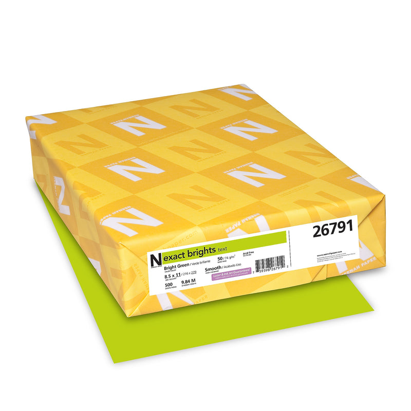Exact Brights Colored Paper, 20 lbs., 8.5" x 11", Bright Green, 500 Sheets/Ream (WAU26791)