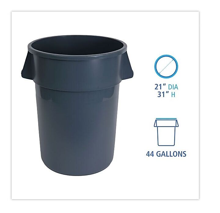 Boardwalk Round Waste Receptacle, Plastic, 44 gal, Gray (BWK44GLWRGRA)