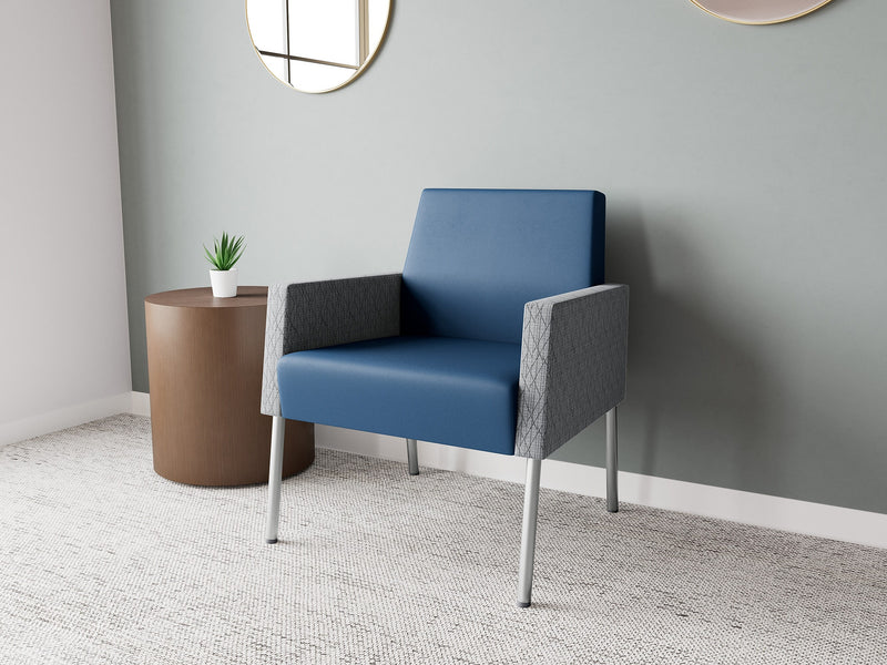 Lesro Mystic Lounge Vinyl Guest Chair, Patriot Plus Blue Ridge/Adler Gray Flannel/Silver (ML1101.SSV-02PPBR.03PPBR.04ADGF)