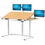 VersaDesk PowerLift Triad 48"W Electric Adjustable Drafting Table, Bamboo/White (TRDT-4830-WNB)