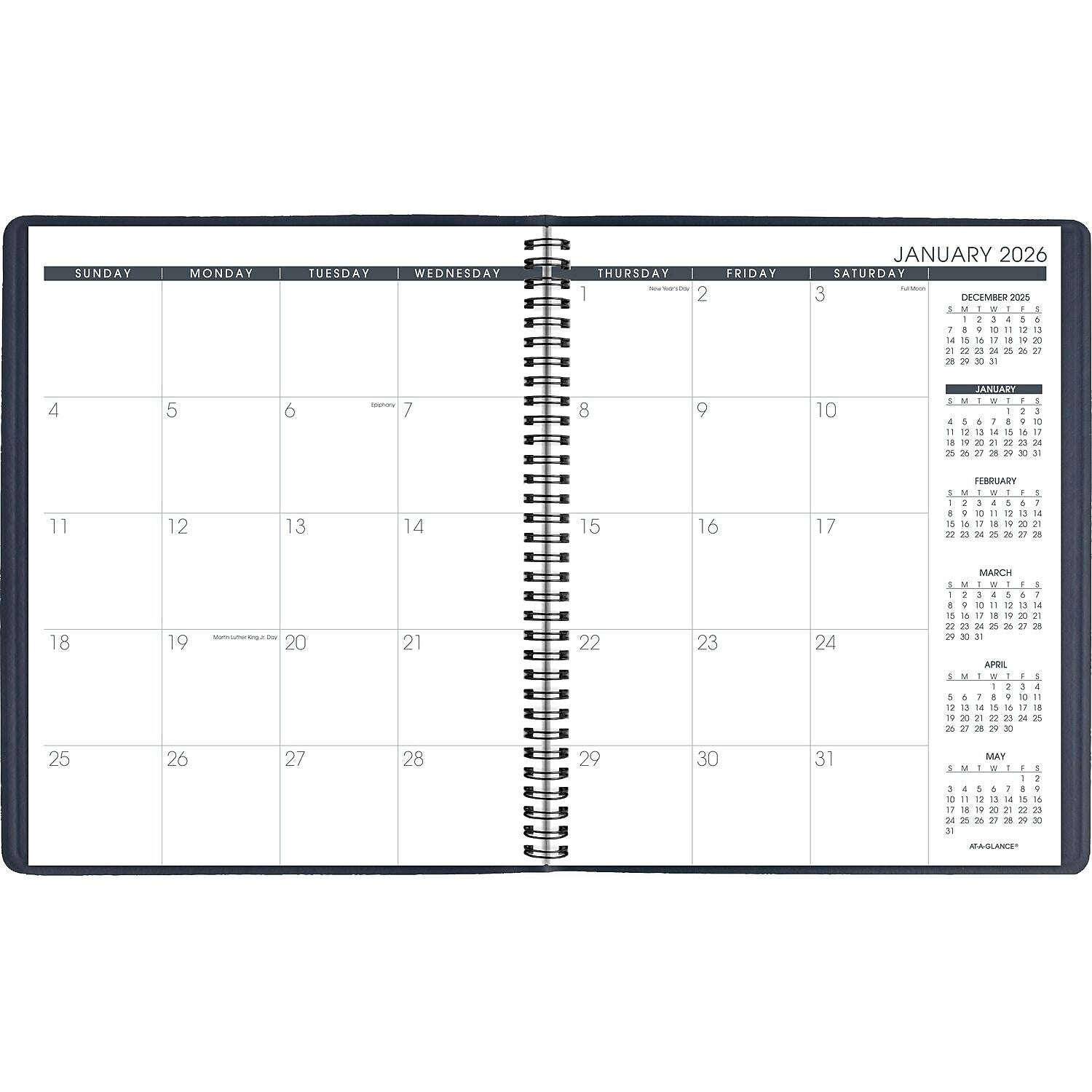 2026 AT-A-GLANCE 9" x 11" Calendar Year/Monthly Planner, Faux Leather Cover, Navy (70-260-20-26)