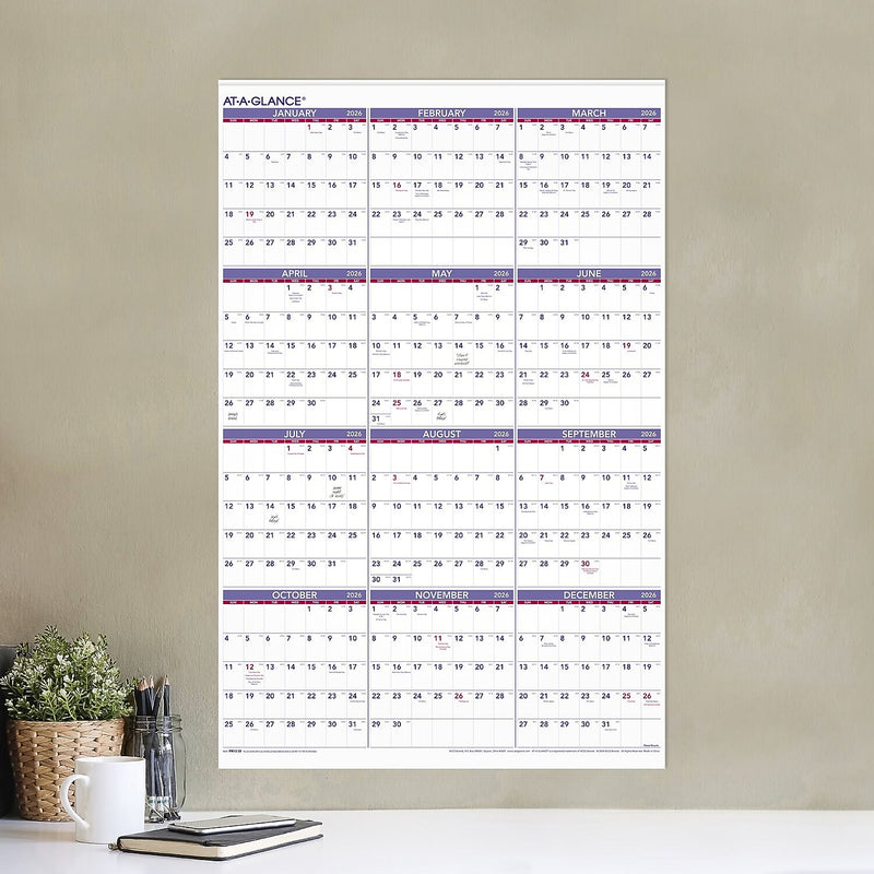 2026 AT-A-GLANCE 24" x 36" Yearly Wall Calendar, White/Purple (PM12-28-26)