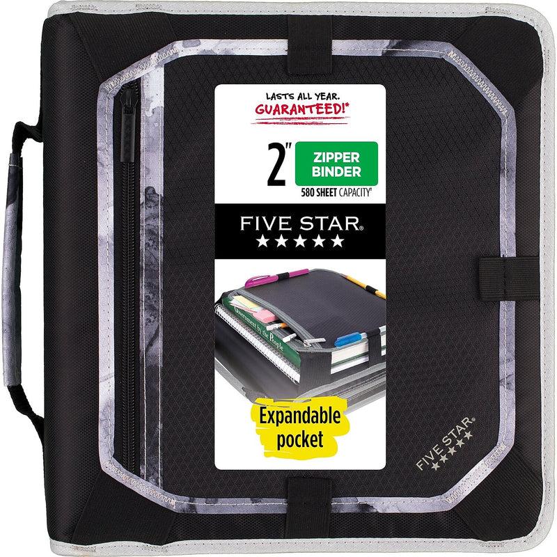 Five Star 2" 3-Ring Zipper Binders, Black/Gray (29052IT8)