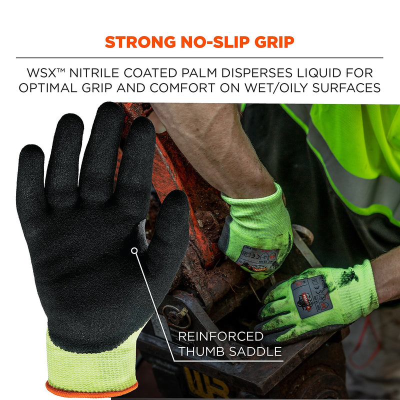 Ergodyne ProFlex 7041 Hi-Vis Nitrile-Coated Cut-Resistant Gloves, ANSI A4, Wet Grip, Lime, XL, 144 Pairs (17825)