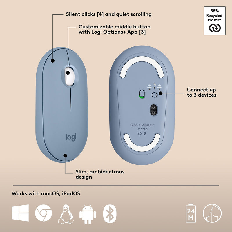 Logitech Pebble 2 Wireless Keyboard and Optical Mouse Combo, Tonal Blue (920-012202)