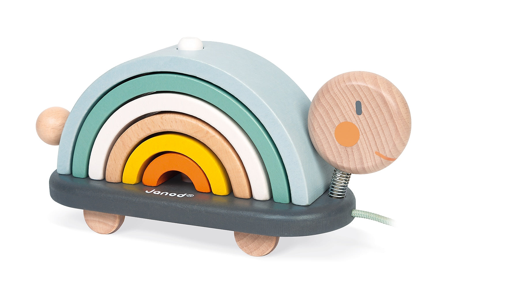 Janod Sweet Cocoon Pull-Along Rainbow Turtle, Multicolored (J04405)
