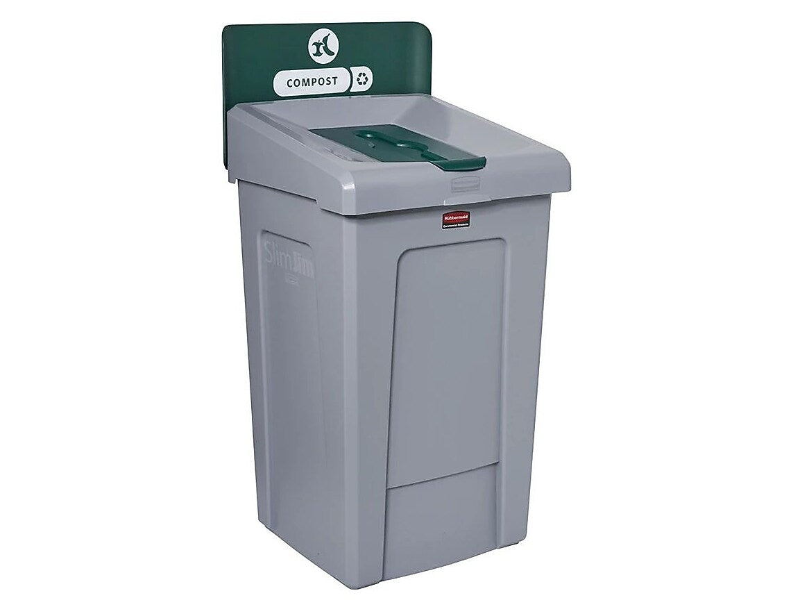 Rubbermaid Slim Jim Single-Stream Recycling Station, 33 Gallon, Gray/Green (2171555)