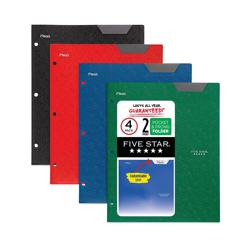 Five Star® Two-Pocket Stay-Put Plastic Folder, 11 x 8.5, Assorted, 4/Pack
