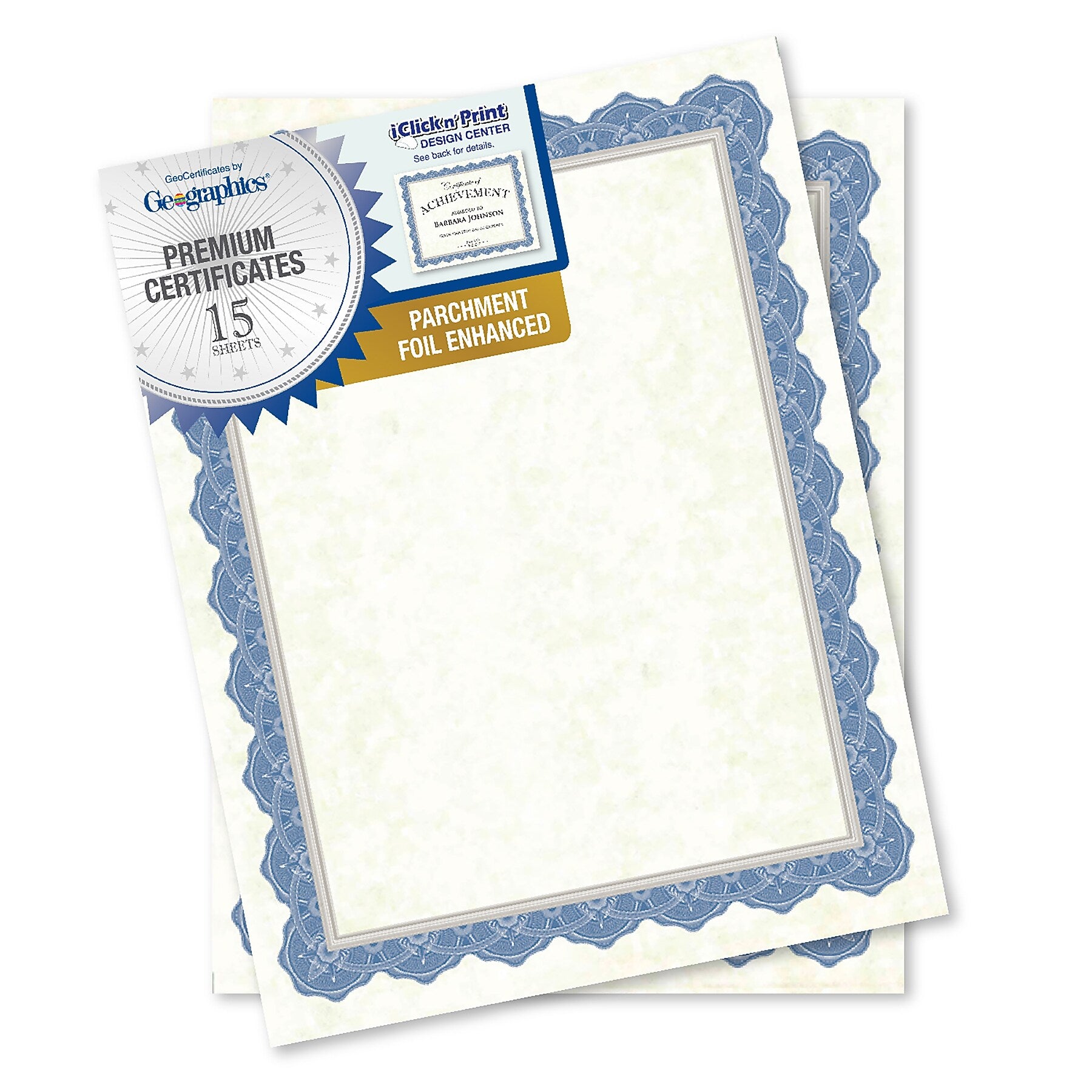 Royal Consumer Drama Blue Silver Certificates, White/Blue, 15/Pack (GEO47849)