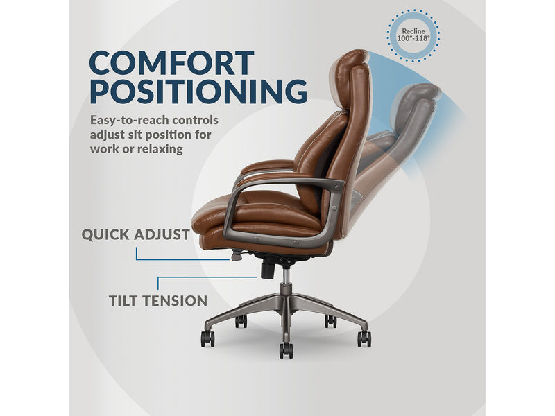 La-Z-Boy Nova Ergonomic Polyurethane Swivel Executive Chair, Cognac (52372-CBRN)